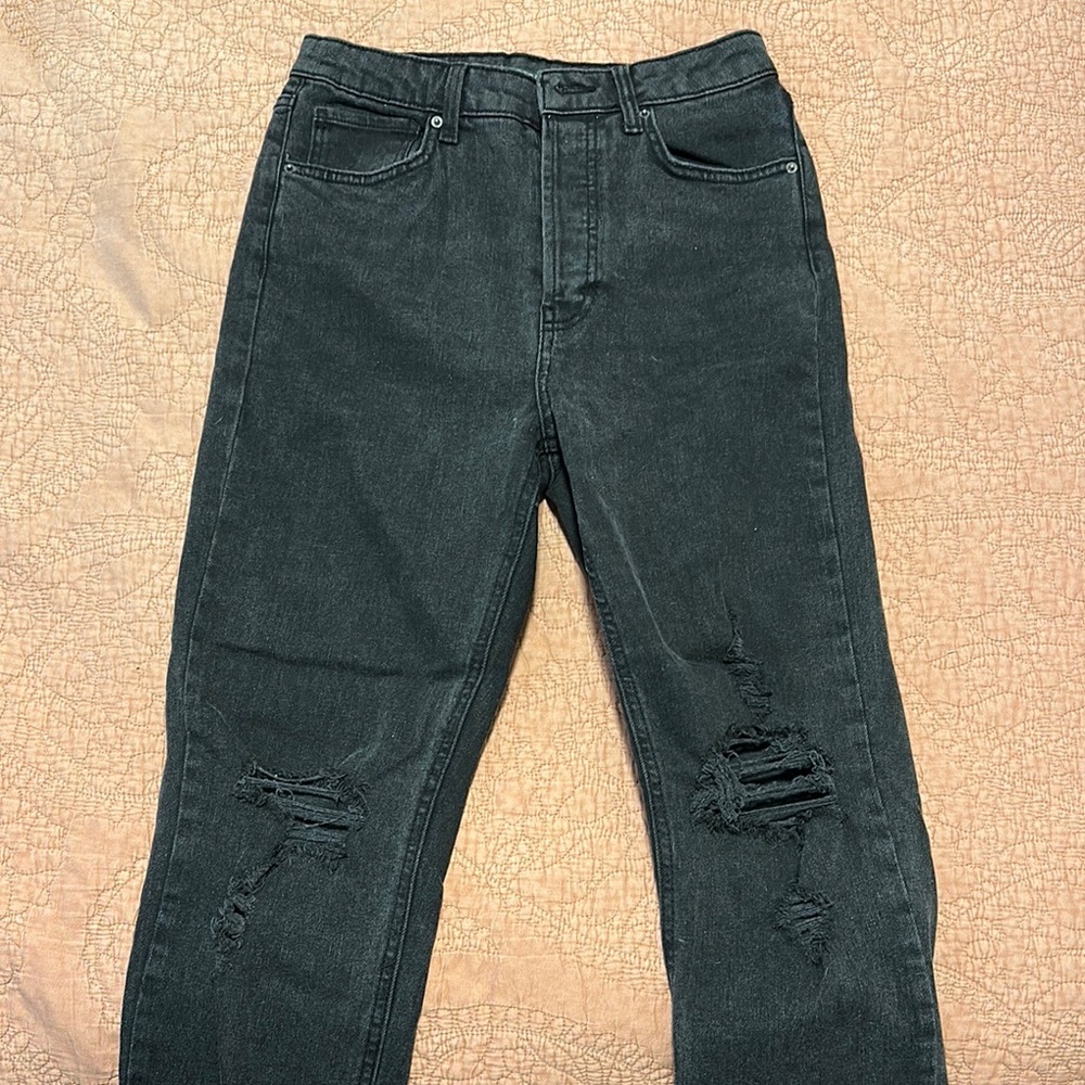 Wild Fable Black Straight Leg Jeans with Distressed Details